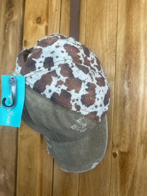 Cow Print Ponytail Hat