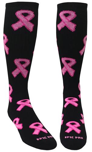 Breast Cancer Awareness Black Kneehigh Socks