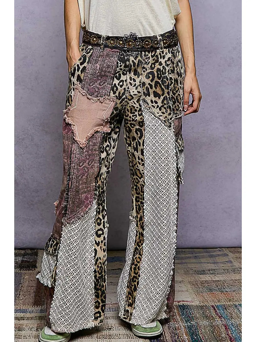 Printed Patchwork Woven Twill Pants