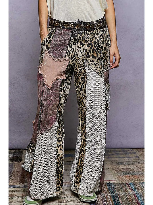 Printed Patchwork Woven Twill Pants