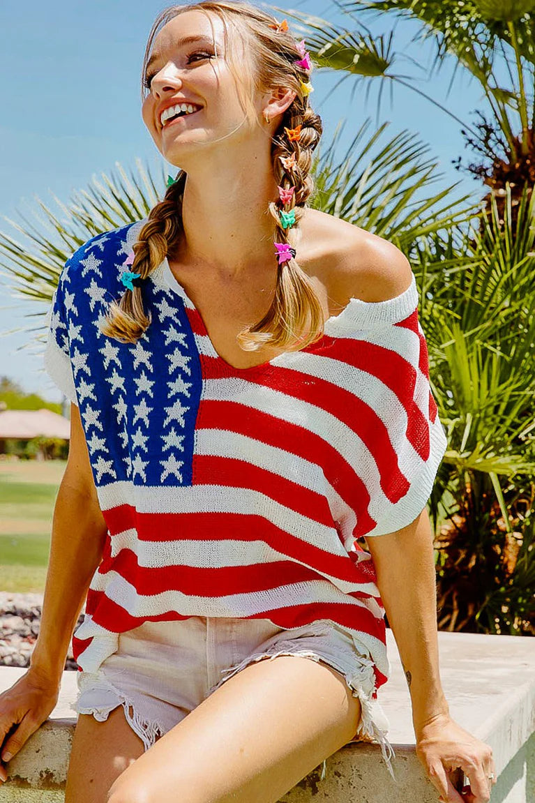 American Flag VNeck Sleeveless Sweater